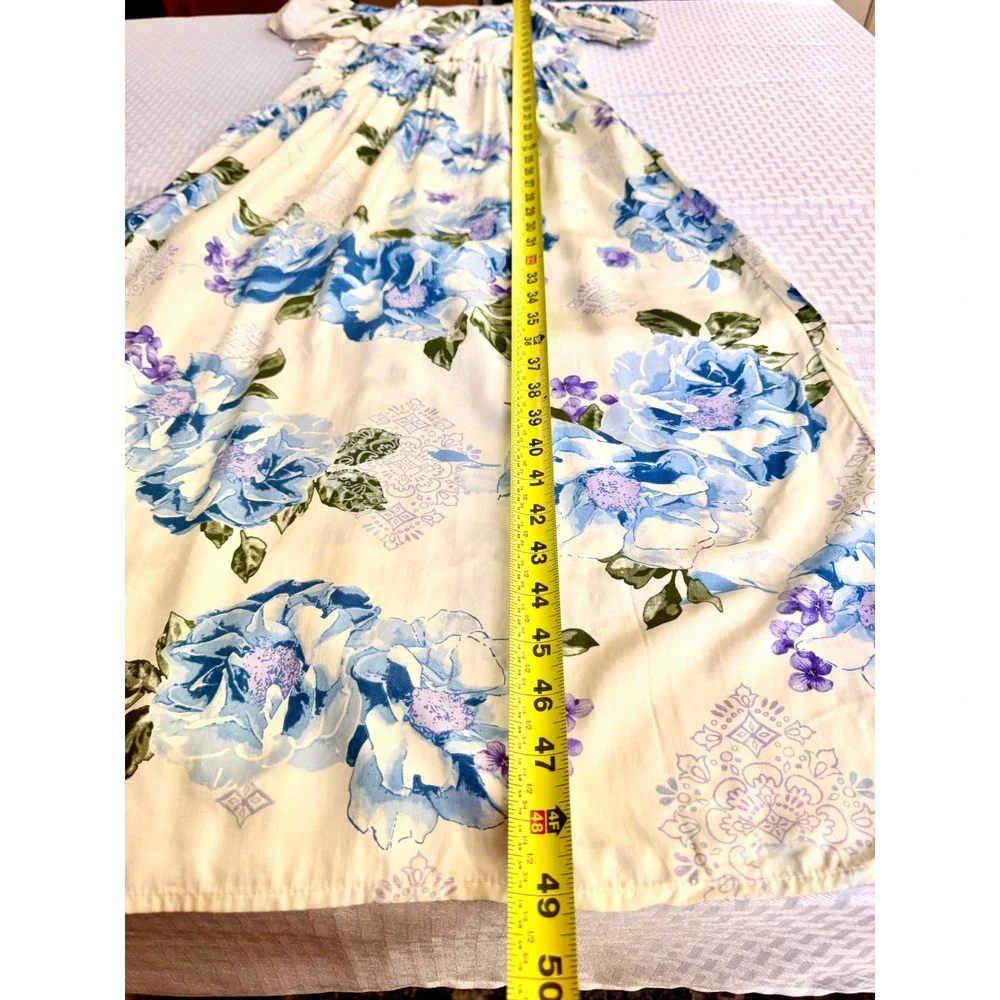Justice Girls Size 14 Floral Maxi Dress Cold Shoulder Boho Blue Rose Cream NEW